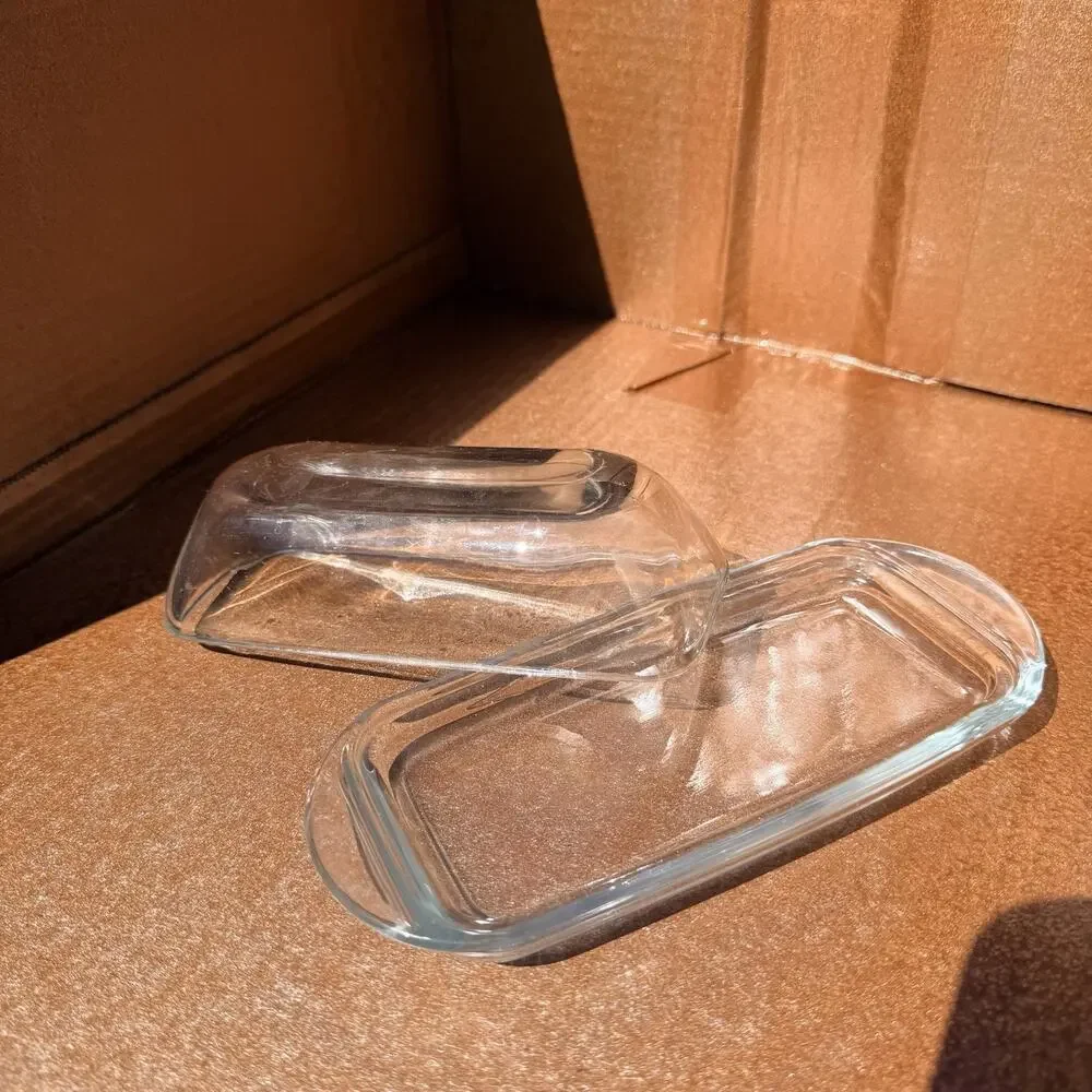 Clear Glass Butter Dish With Lid Covered Butter Keeper Kitchen Tabletop Serving